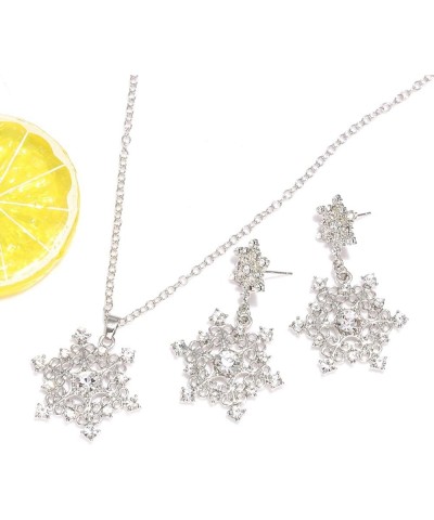 Christmas Winter Snowflake Necklace Earring Set Sparkling Crystal Rhinestone Snowflake Pendant Necklace Drop Earrings Christm...