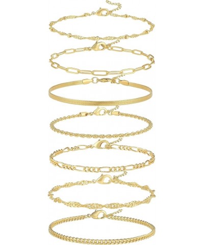 Dainty Bracelets for Women Trendy, Sterling Silver Plated Chain Bracelet Set for Women Stack 14K Gold Plated Link Bracelets J...