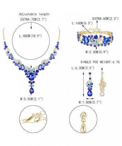 Rhinestone Crystal Bridal Art Deco Floral Wave Teardrop Necklace Earrings Bracelet Jewelry Set 13_Royal Blue Gold-Tone $16.51...