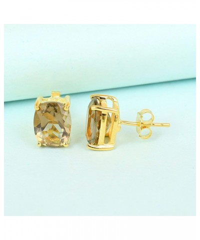 Women's 8X10 MM Cushion Shape Gemstone Birthstone 18k Gold Plated Sterling Silver Stud Earrings - Birthstone Jewelry For Her ...