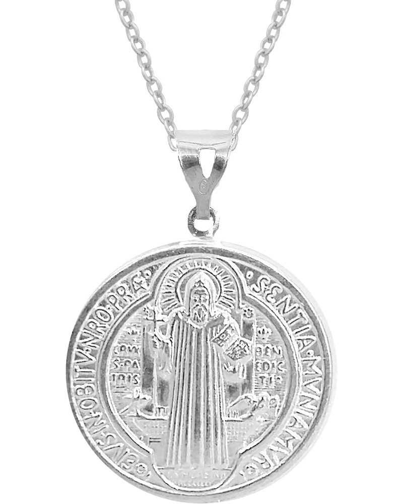 Sterling Silver San Benito St Saint Benedict Medallion Medal Pendant Necklace (3 sizes) 24.0 Inches 15mm (silver) $18.55 Neck...