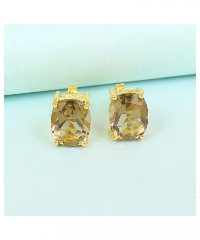 Women's 8X10 MM Cushion Shape Gemstone Birthstone 18k Gold Plated Sterling Silver Stud Earrings - Birthstone Jewelry For Her ...