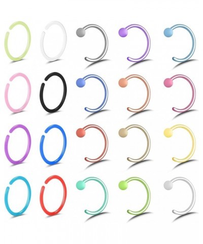 20G Nose Ear Rings Hoop Plastic Acrylic Colorful Bioflex Flexible Nose Piercing Retainer Rings Cartilage Bioplastic Hoop Stud...