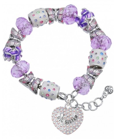 Silvertone Family Rock on AB Crystal Heart Purple Butterfly Bead Charm Bracelet, 7"+1" Extender Big Sister $32.90 Bracelets