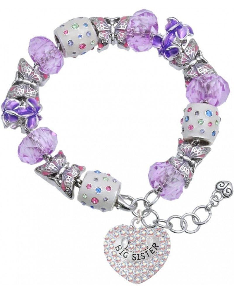 Silvertone Family Rock on AB Crystal Heart Purple Butterfly Bead Charm Bracelet, 7"+1" Extender Big Sister $32.90 Bracelets