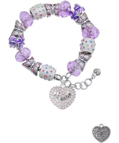 Silvertone Family Rock on AB Crystal Heart Purple Butterfly Bead Charm Bracelet, 7"+1" Extender Big Sister $32.90 Bracelets