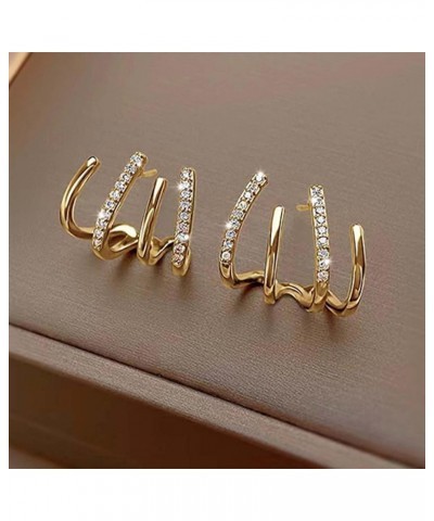 Sterling Silver Post Cubic Zirconia Half Hoop Stud Earrings Looks Like 4 Gold Hoop Earrings for Women Gold Claw Sterling Silv...