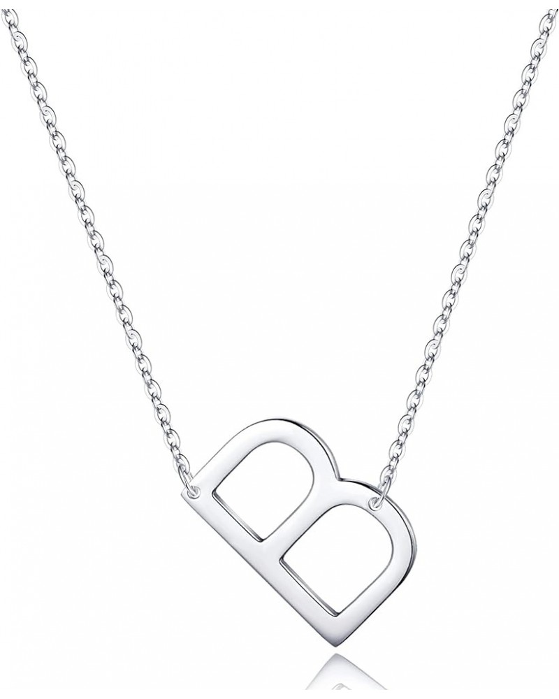 S925 Sterling Silver Sideways Initial Necklaces for Women, Dainty Hypoallergenic Sterling Silver Letter A-Z Pendant Necklace ...