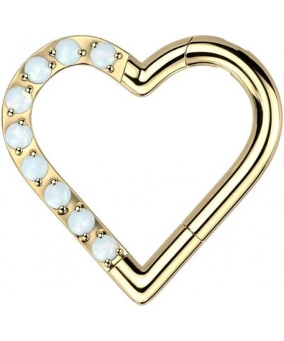 16GA F136 Implant Grade Titanium Synthetic Opal Paved Heart Shaped Hinged Segment Ring Gold Tone $13.70 Body Jewelry