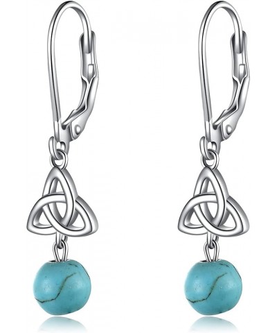 Celtic Turquoise Moonstone Earrings Sterling Silver Celtic Knot Triquetra Leverback Dangle Drop Earring for Women Girls Jewel...