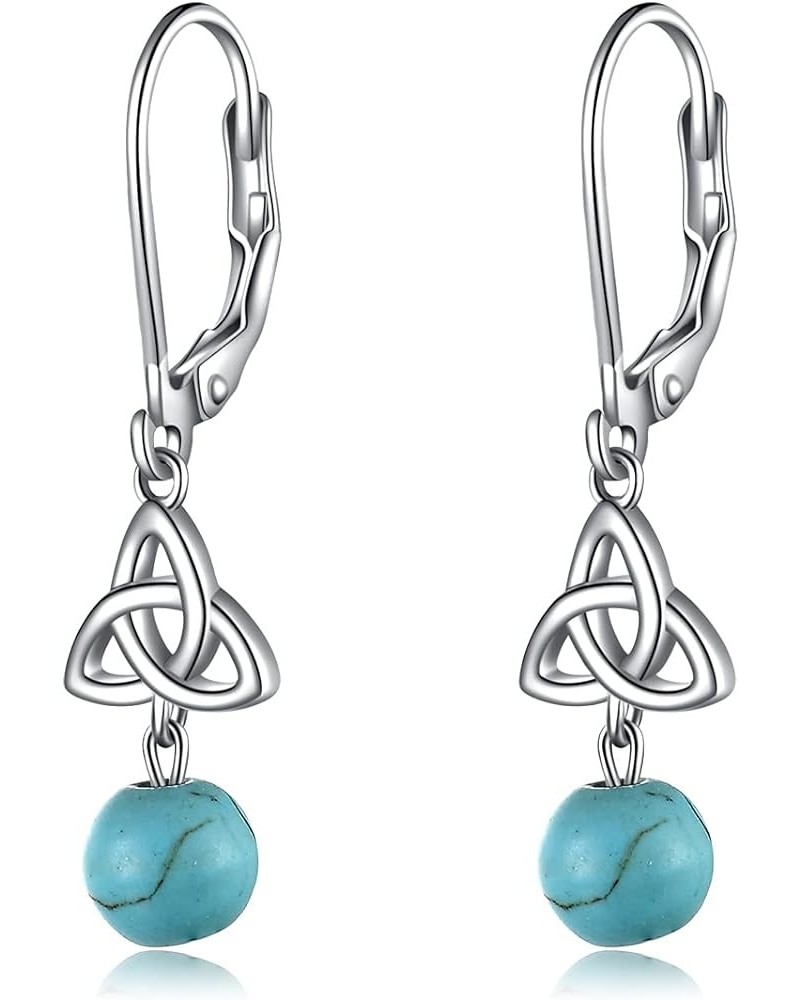 Celtic Turquoise Moonstone Earrings Sterling Silver Celtic Knot Triquetra Leverback Dangle Drop Earring for Women Girls Jewel...