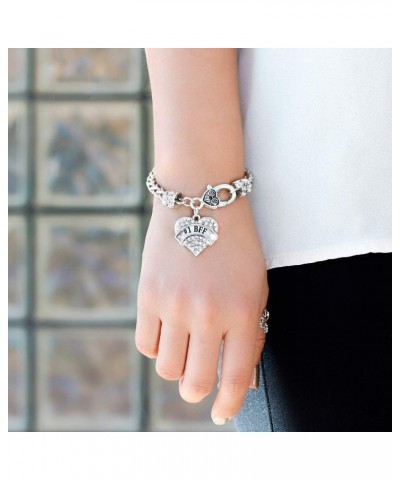 Silver Pave Heart Charm Bracelet with Cubic Zirconia Jewelry 1 BFF $10.39 Bracelets