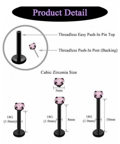 20G 18G 16G Threadless Push in Lip Ring Stainless Steel 3mm Clear CZ Stud Top 6mm 8mm 10mm Labret Tragus Nose Cartilage Daith...