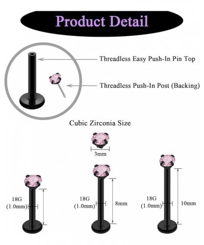 20G 18G 16G Threadless Push in Lip Ring Stainless Steel 3mm Clear CZ Stud Top 6mm 8mm 10mm Labret Tragus Nose Cartilage Daith...