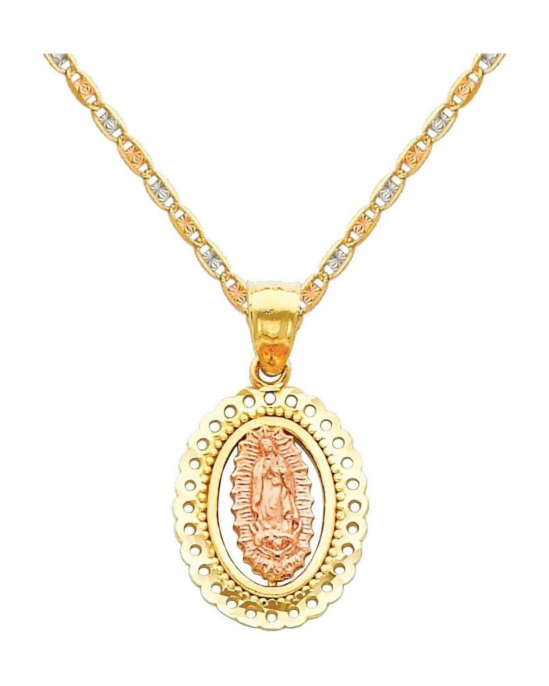 14k Tone Gold Religious Mary Guadlupe Charm Pendant with 1.5mm Fancy Diamond Cut Chain Necklace 16.0 Inches $77.49 Pendants