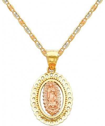 14k Tone Gold Religious Mary Guadlupe Charm Pendant with 1.5mm Fancy Diamond Cut Chain Necklace 16.0 Inches $77.49 Pendants