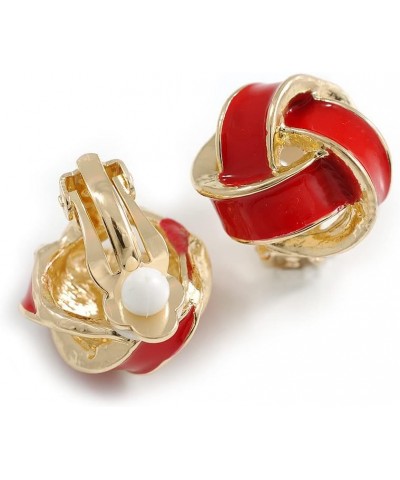 18mm D/Red Enamel Knot Clip On Earrings in Silver Tone $16.45 Earrings