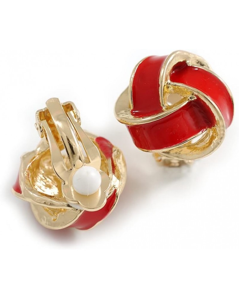 18mm D/Red Enamel Knot Clip On Earrings in Silver Tone $16.45 Earrings