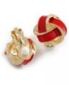 18mm D/Red Enamel Knot Clip On Earrings in Silver Tone $16.45 Earrings