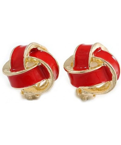 18mm D/Red Enamel Knot Clip On Earrings in Silver Tone $16.45 Earrings