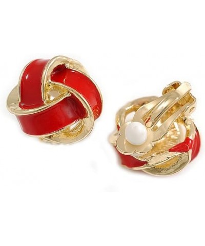 18mm D/Red Enamel Knot Clip On Earrings in Silver Tone $16.45 Earrings