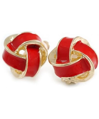 18mm D/Red Enamel Knot Clip On Earrings in Silver Tone $16.45 Earrings