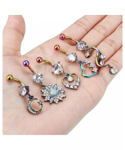 14G 10mm Belly Button Rings for Women 316L Surgical Steel Dangle Moon Heart Belly Navel Ring Piercing Jewelry With Cubic Zirc...