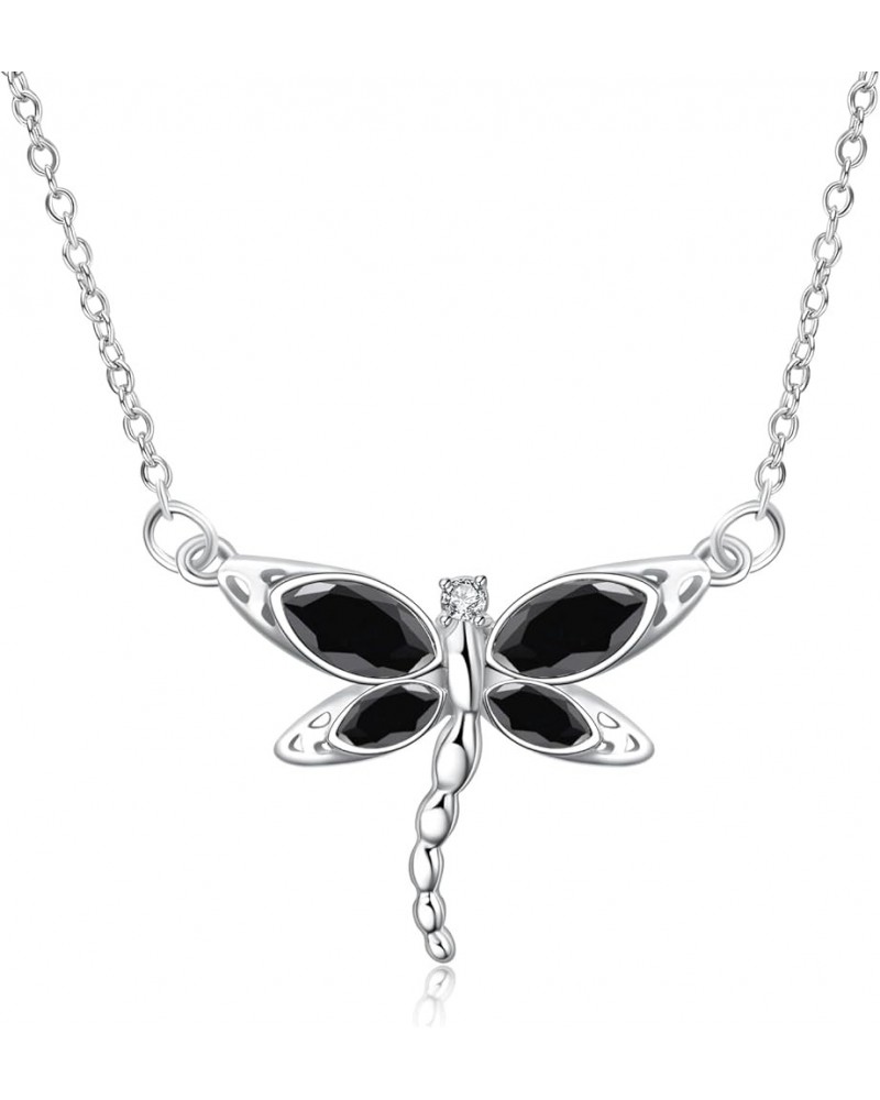 Dragonfly Necklace Sterling Silver Crystal BirthstoneDragonfly Jewelry Gifts Black Crystal $14.00 Necklaces