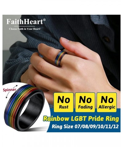 LGBT Pride Rainbow Fidget Rings, Stainless Steel/18K Gold Plated Love is Love Jewelry for Men Women Personalized Customize 03...