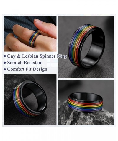 LGBT Pride Rainbow Fidget Rings, Stainless Steel/18K Gold Plated Love is Love Jewelry for Men Women Personalized Customize 03...