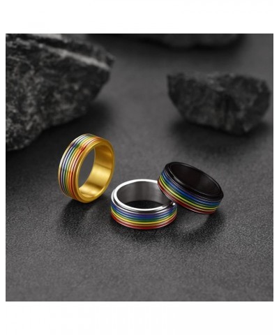 LGBT Pride Rainbow Fidget Rings, Stainless Steel/18K Gold Plated Love is Love Jewelry for Men Women Personalized Customize 03...