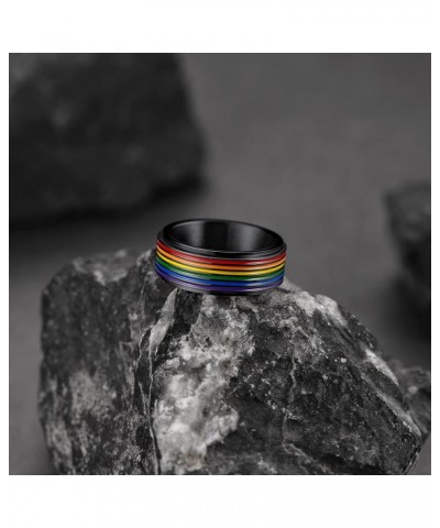 LGBT Pride Rainbow Fidget Rings, Stainless Steel/18K Gold Plated Love is Love Jewelry for Men Women Personalized Customize 03...