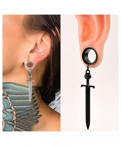 316 Hypoallergenic Stainless Steel Ear Gauges Cool Sword-Pendant Dangle Ear Plugs Tunnels Gauges Ear Stretching A Pair Sellin...