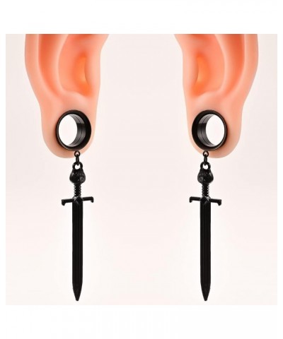 316 Hypoallergenic Stainless Steel Ear Gauges Cool Sword-Pendant Dangle Ear Plugs Tunnels Gauges Ear Stretching A Pair Sellin...