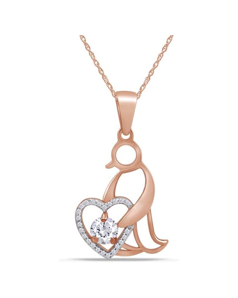 Round Cut Simulated Birthstone & White Cubic Zirconia Penguin Heart Pendant Necklace Jewelry Gift for Women Along With 18" Si...