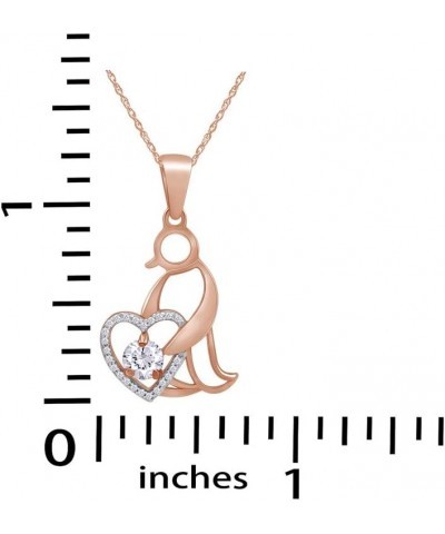 Round Cut Simulated Birthstone & White Cubic Zirconia Penguin Heart Pendant Necklace Jewelry Gift for Women Along With 18" Si...