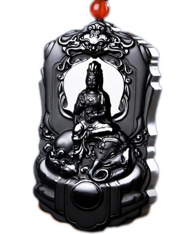 Pure natural Hotan mo Jade fine carving the Double-sided carving Frosting Fine polishing Pendant Necklace Samantabhadra (Wort...