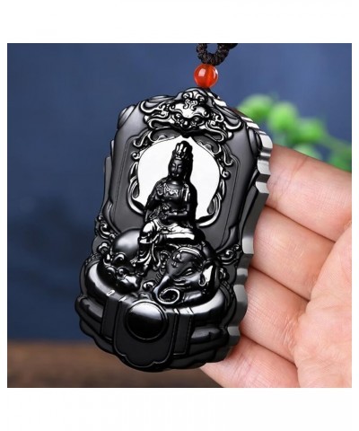 Pure natural Hotan mo Jade fine carving the Double-sided carving Frosting Fine polishing Pendant Necklace Samantabhadra (Wort...