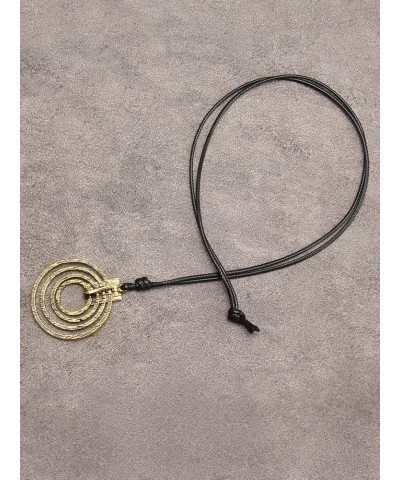 Leather Necklace for Women Vintage Boho Pendant Necklace Leather Choker Cord Long Sweater Chain Cowgirl Necklace Gold Circle ...