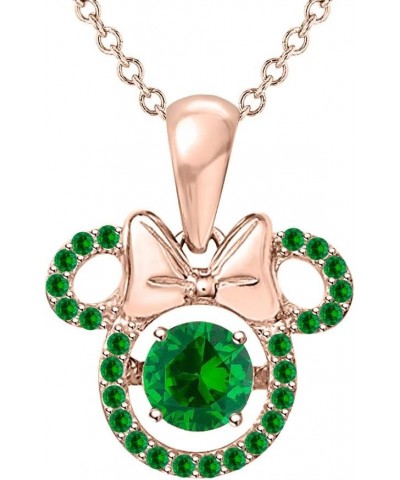 Mickey Mouse Shape Round Cut Gemstone Pendant Necklace 18K Rose Gold Over For Women's & Girl's created-green emerald $18.48 N...