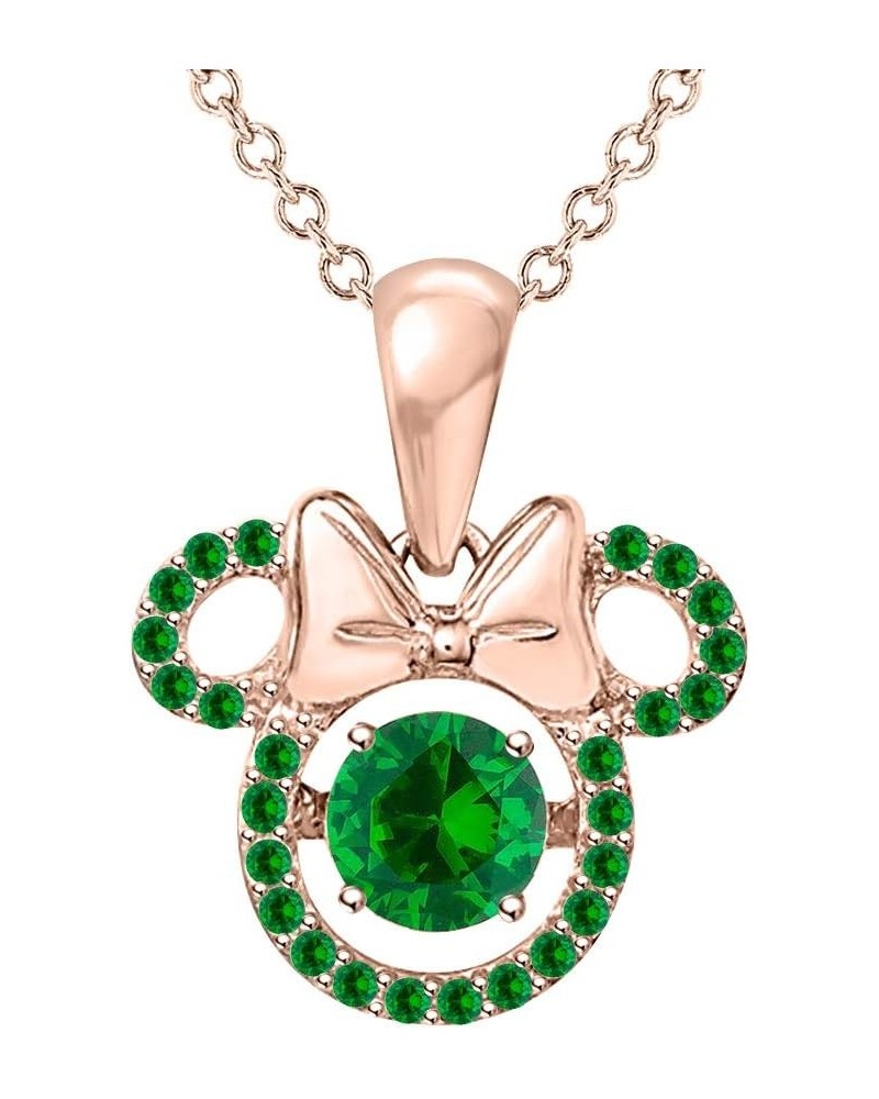 Mickey Mouse Shape Round Cut Gemstone Pendant Necklace 18K Rose Gold Over For Women's & Girl's created-green emerald $18.48 N...