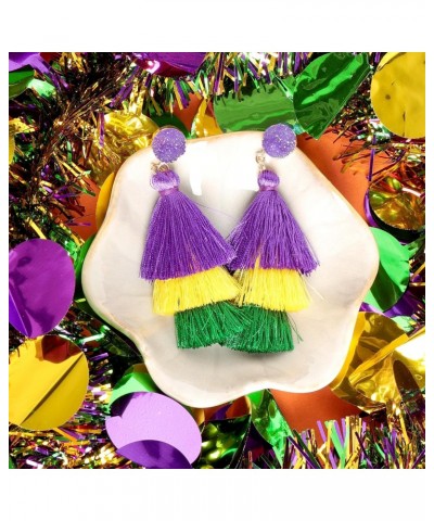 2 Pairs Mardi Gras Drop Earrings for Women Mardi Gras Tiered Tassel Dangle Earrings and Beaded MARDI GRAS Drop Earrings Mardi...