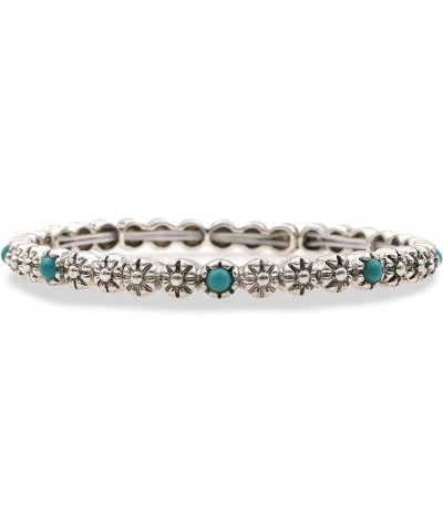 Western Style Turquoise Stone Stackable Etched Silver Tone Stretch Bracelet 5 $10.79 Bracelets