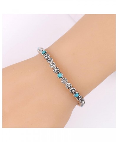 Western Style Turquoise Stone Stackable Etched Silver Tone Stretch Bracelet 5 $10.79 Bracelets