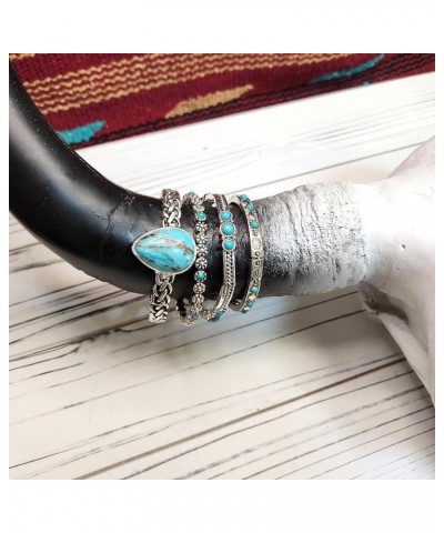 Western Style Turquoise Stone Stackable Etched Silver Tone Stretch Bracelet 5 $10.79 Bracelets