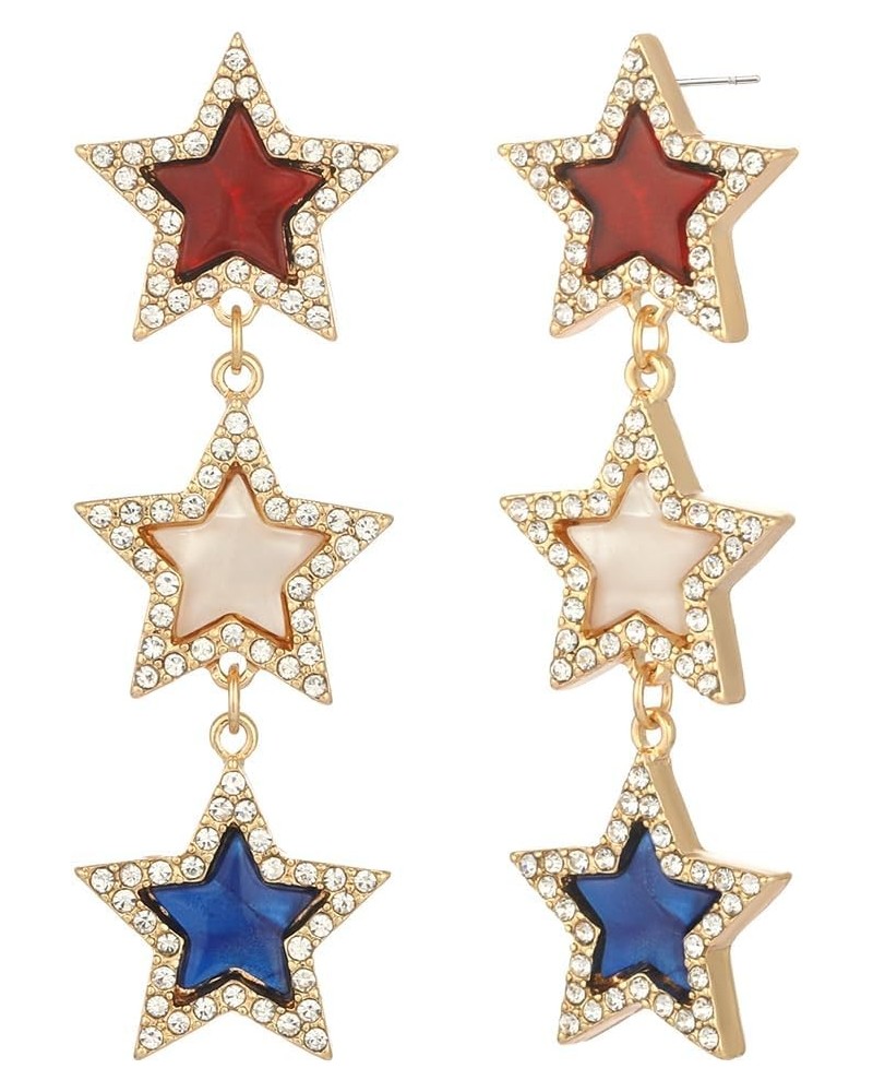 Americana Collection Jewelry | Red White | Blue Plexi Double Star | Drop Dangle Post Earrings for Women Americana Star Stud E...