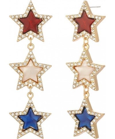 Americana Collection Jewelry | Red White | Blue Plexi Double Star | Drop Dangle Post Earrings for Women Americana Star Stud E...