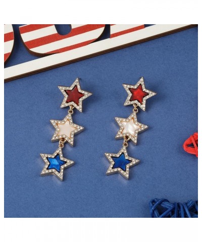 Americana Collection Jewelry | Red White | Blue Plexi Double Star | Drop Dangle Post Earrings for Women Americana Star Stud E...