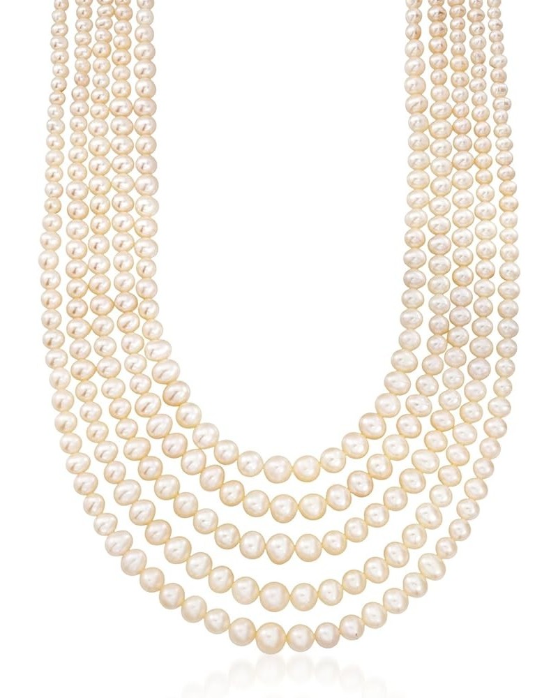 4-8.5mm Cultured Pearl 5-Strand Layered Necklace with Sterling Silver White Pearl 16.0 Inches $106.49 Necklaces