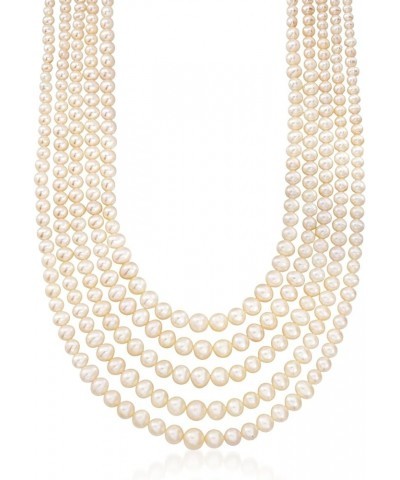 4-8.5mm Cultured Pearl 5-Strand Layered Necklace with Sterling Silver White Pearl 16.0 Inches $106.49 Necklaces